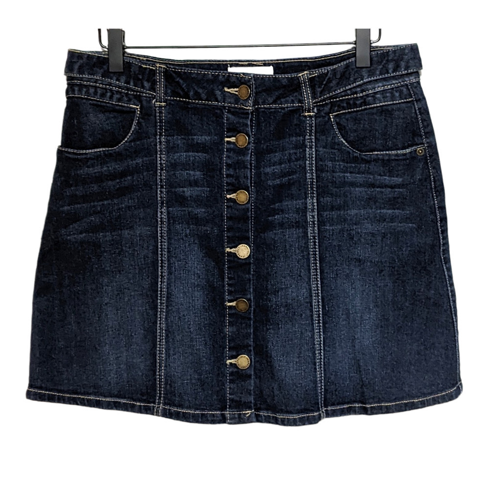Jolt 9 Dark Wash Blue Button Down Mini A Line Denim Jean Skirt Pockets 29 Waist